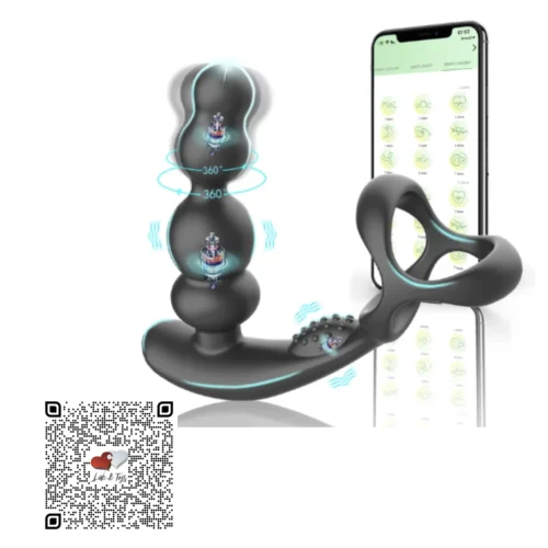 VIBRADOR ANAL CON ROTACIÓN 360° CON ANILLOS PARA PENE Y TESTÍCULOS